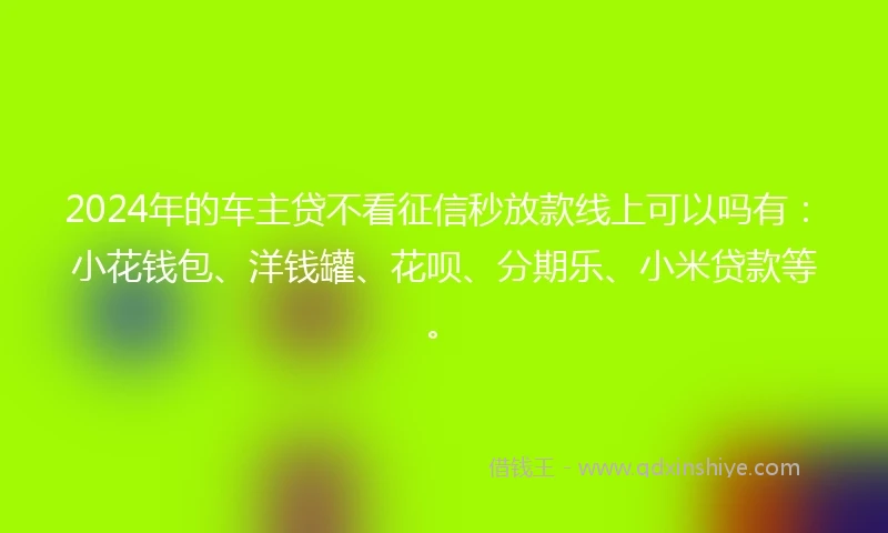 2024年的车主贷不看征信秒放款线上可以吗有：小花钱包、洋钱罐、花呗、分期乐、小米贷款等。