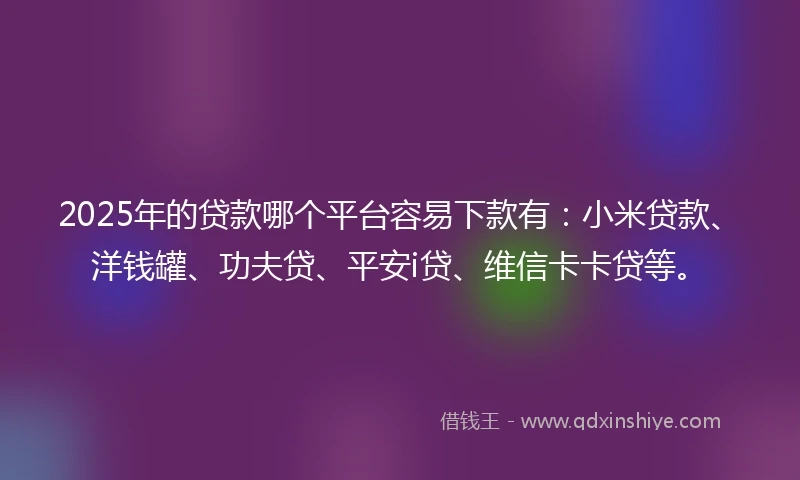 2025年的贷款哪个平台容易下款有：小米贷款、洋钱罐、功夫贷、平安i贷、维信卡卡贷等。