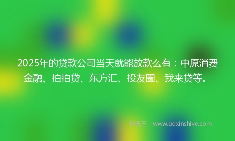 2025年的贷款公司当天就能放款么有：中原消费金融、拍拍贷、东方汇、投友圈、我来贷等。