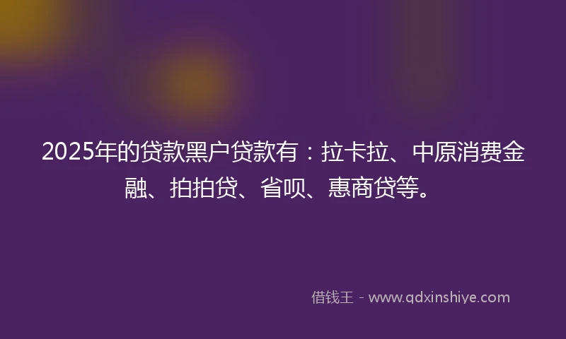 2025年的贷款黑户贷款有：拉卡拉、中原消费金融、拍拍贷、省呗、惠商贷等。