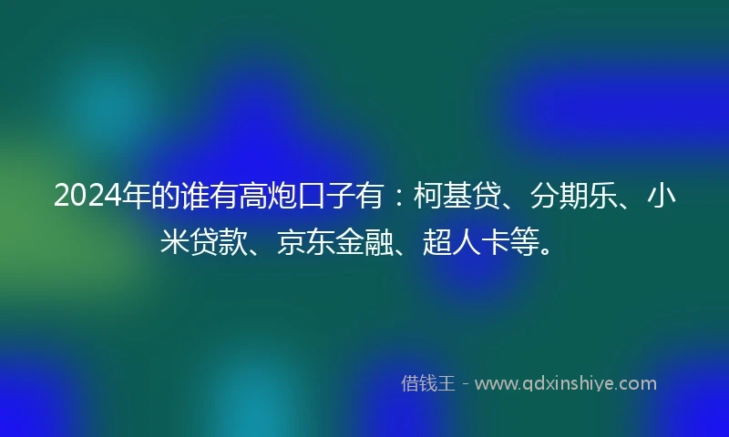 2024年的谁有高炮口子有：柯基贷、分期乐、小米贷款、京东金融、超人卡等。