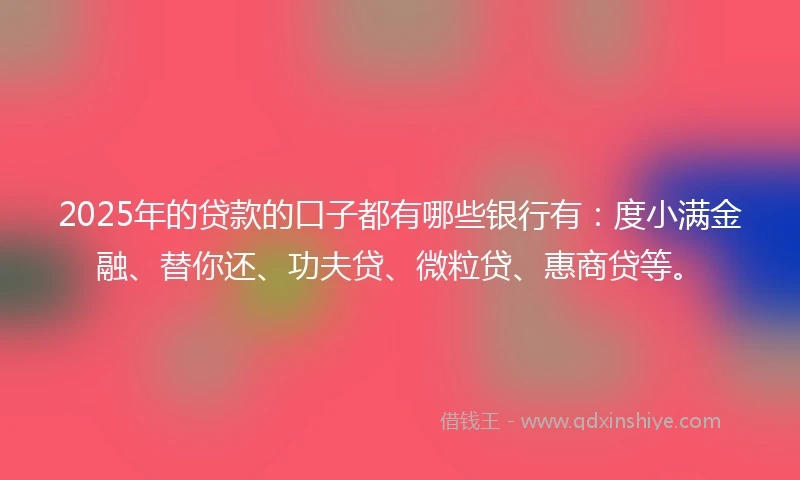 2025年的贷款的口子都有哪些银行有：度小满金融、替你还、功夫贷、微粒贷、惠商贷等。