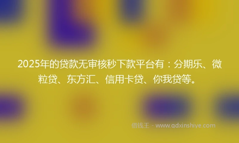 2025年的贷款无审核秒下款平台有:分期乐、微粒贷、东方汇、信用卡贷、你我贷等。