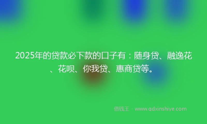 2025年的贷款必下款的口子有:随身贷、融逸花、花呗、你我贷、惠商贷等。
