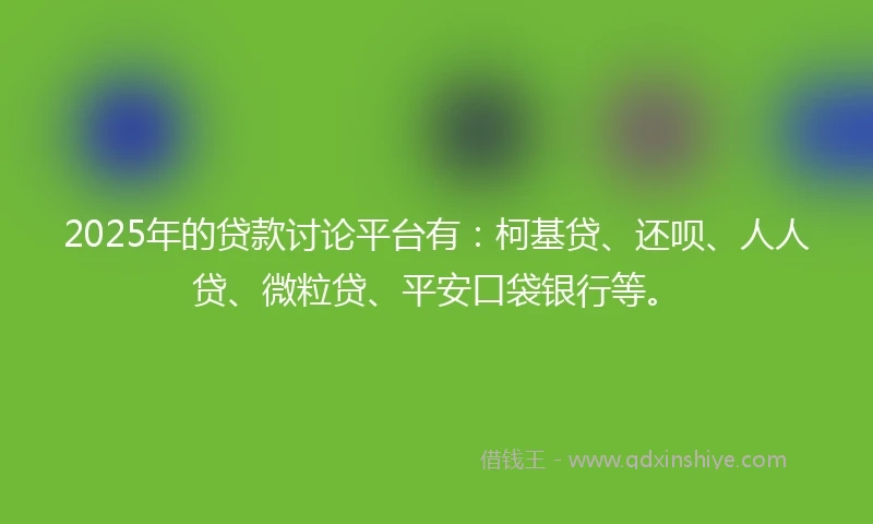 2025年的贷款讨论平台有：柯基贷、还呗、人人贷、微粒贷、平安口袋银行等。