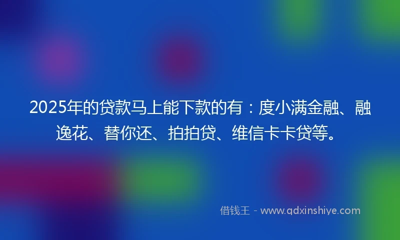 2025年的贷款马上能下款的有：度小满金融、融逸花、替你还、拍拍贷、维信卡卡贷等。