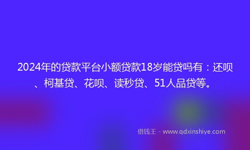2024年的贷款平台小额贷款18岁能贷吗有：还呗、柯基贷、花呗、读秒贷、51人品贷等。