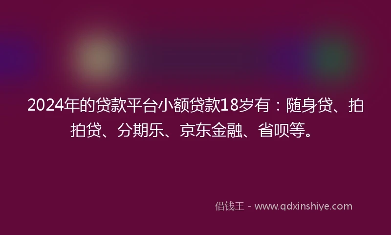 2024年的贷款平台小额贷款18岁有：随身贷、拍拍贷、分期乐、京东金融、省呗等。