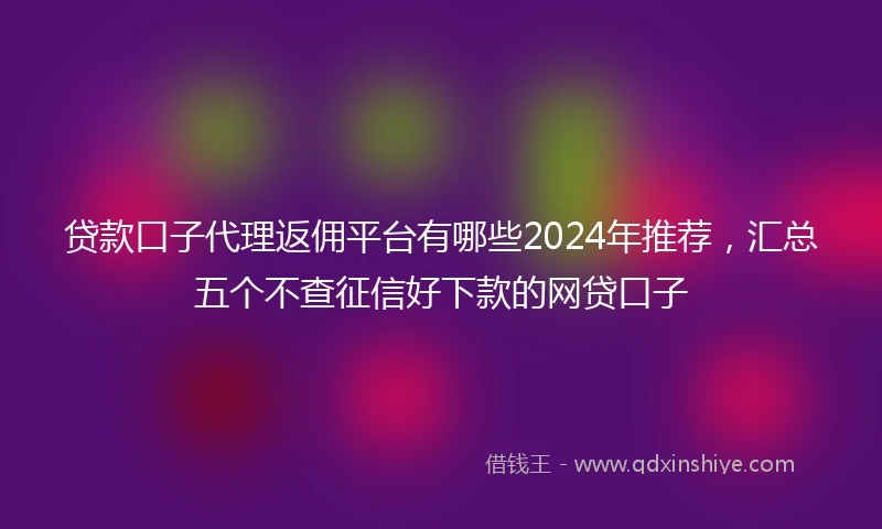 贷款口子代理返佣平台有哪些2024年推荐，汇总五个不查征信好下款的网贷口子