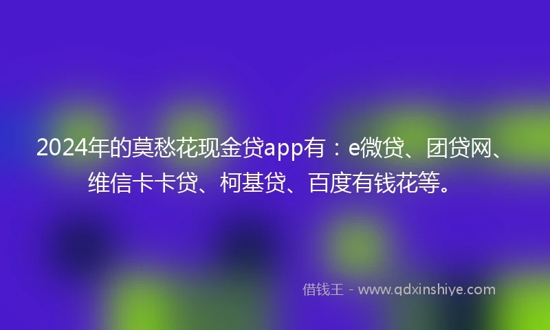 2024年的莫愁花现金贷app有：e微贷、团贷网、维信卡卡贷、柯基贷、百度有钱花等。