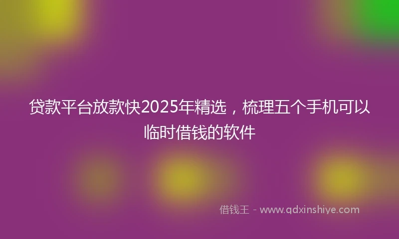 贷款平台放款快2025年精选，梳理五个手机可以临时借钱的软件