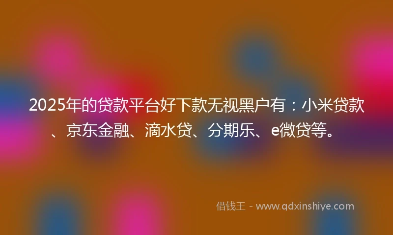 2025年的贷款平台好下款无视黑户有：小米贷款、京东金融、滴水贷、分期乐、e微贷等。
