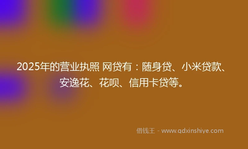 2025年的营业执照 网贷有：随身贷、小米贷款、安逸花、花呗、信用卡贷等。
