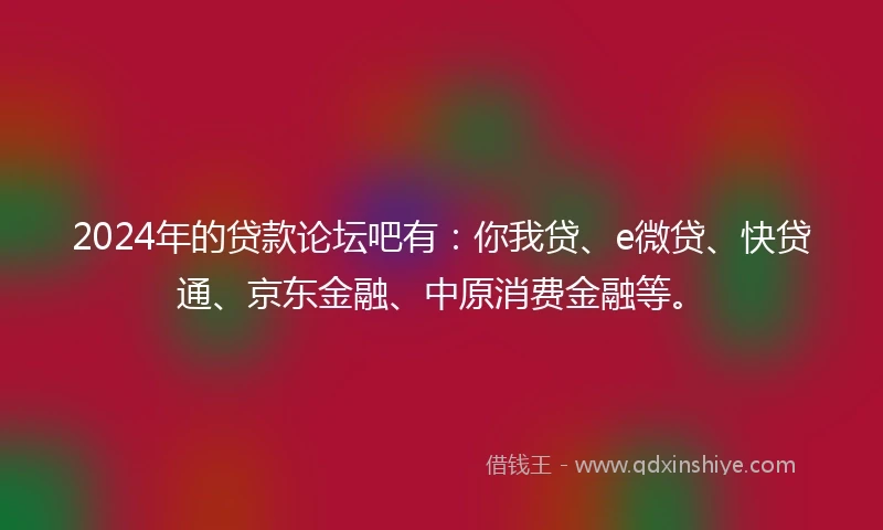 2024年的贷款论坛吧有：你我贷、e微贷、快贷通、京东金融、中原消费金融等。