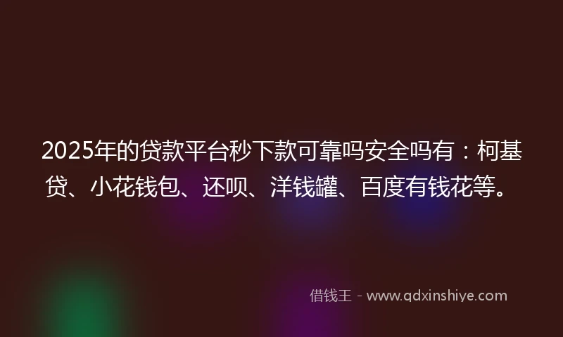 2025年的贷款平台秒下款可靠吗安全吗有：柯基贷、小花钱包、还呗、洋钱罐、百度有钱花等。