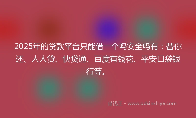 2025年的贷款平台只能借一个吗安全吗有：替你还、人人贷、快贷通、百度有钱花、平安口袋银行等。