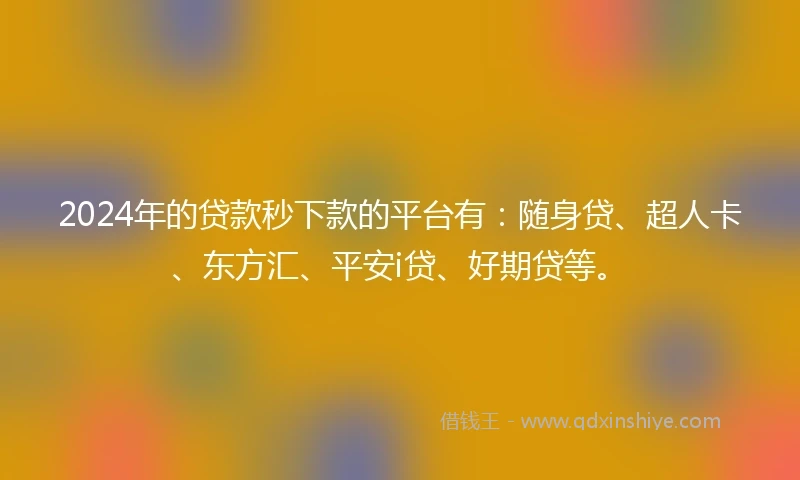 2024年的贷款秒下款的平台有：随身贷、超人卡、东方汇、平安i贷、好期贷等。
