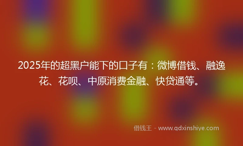 2025年的超黑户能下的口子有:微博借钱、融逸花、花呗、中原消费金融、快贷通等。