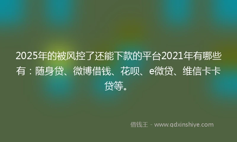 2025年的被风控了还能下款的平台2021年有哪些有：随身贷、微博借钱、花呗、e微贷、维信卡卡贷等。