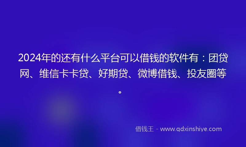2024年的还有什么平台可以借钱的软件有：团贷网、维信卡卡贷、好期贷、微博借钱、投友圈等。