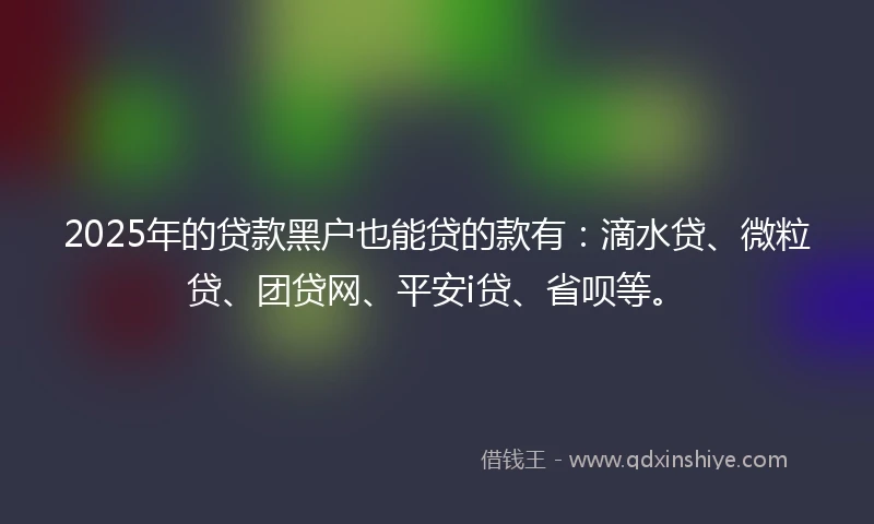 2025年的贷款黑户也能贷的款有：滴水贷、微粒贷、团贷网、平安i贷、省呗等。
