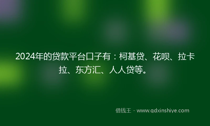 2024年的贷款平台口子有：柯基贷、花呗、拉卡拉、东方汇、人人贷等。