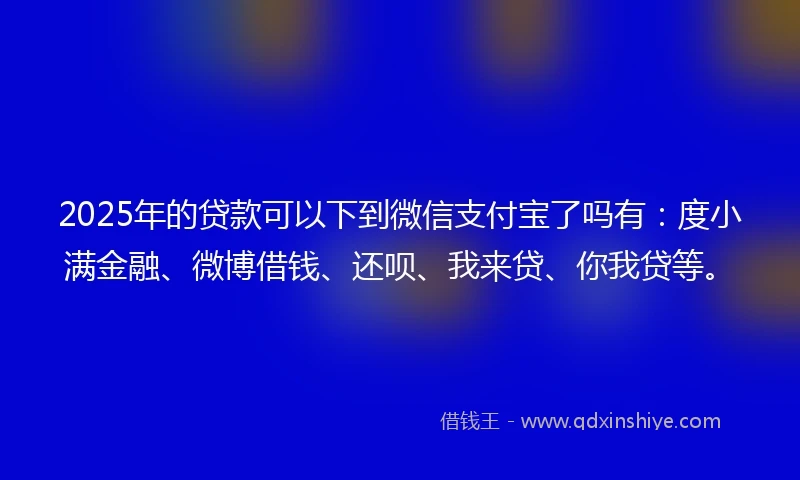 2025年的贷款可以下到微信支付宝了吗有：度小满金融、微博借钱、还呗、我来贷、你我贷等。