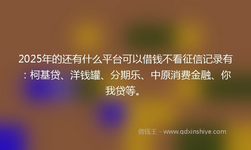 2025年的还有什么平台可以借钱不看征信记录有：柯基贷、洋钱罐、分期乐、中原消费金融、你我贷等。