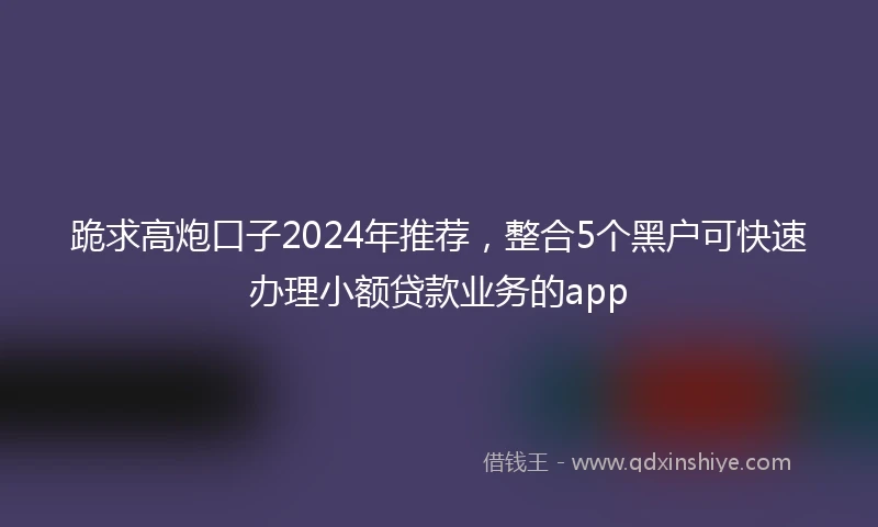 跪求高炮口子2024年推荐，整合5个黑户可快速办理小额贷款业务的app