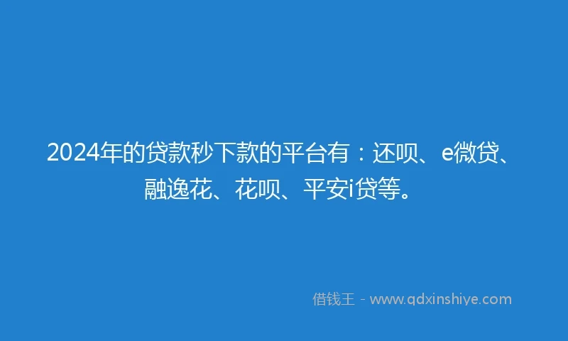 2024年的贷款秒下款的平台有：还呗、e微贷、融逸花、花呗、平安i贷等。