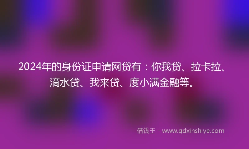 2024年的身份证申请网贷有：你我贷、拉卡拉、滴水贷、我来贷、度小满金融等。