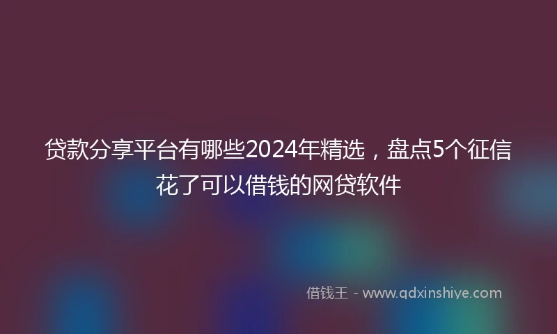 贷款分享平台有哪些2024年精选，盘点5个征信花了可以借钱的网贷软件