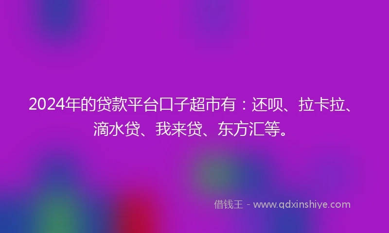 2024年的贷款平台口子超市有：还呗、拉卡拉、滴水贷、我来贷、东方汇等。