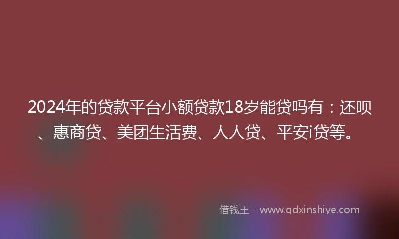 2024年的贷款平台小额贷款18岁能贷吗有：还呗、惠商贷、美团生活费、人人贷、平安i贷等。