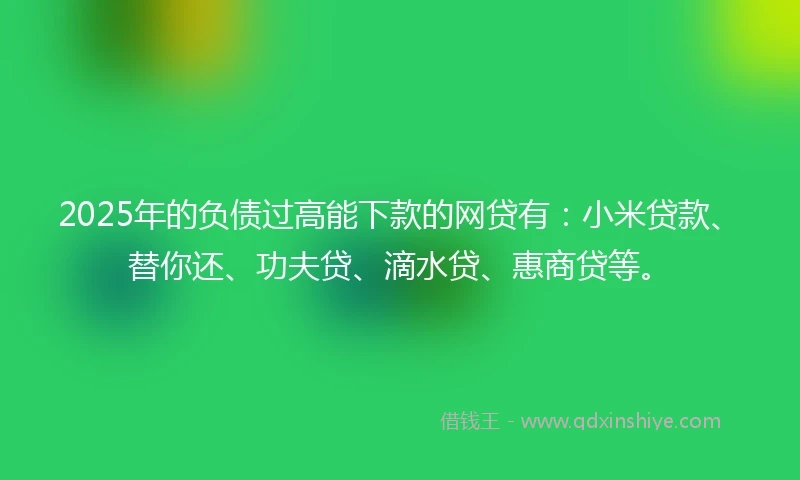 2025年的负债过高能下款的网贷有：小米贷款、替你还、功夫贷、滴水贷、惠商贷等。