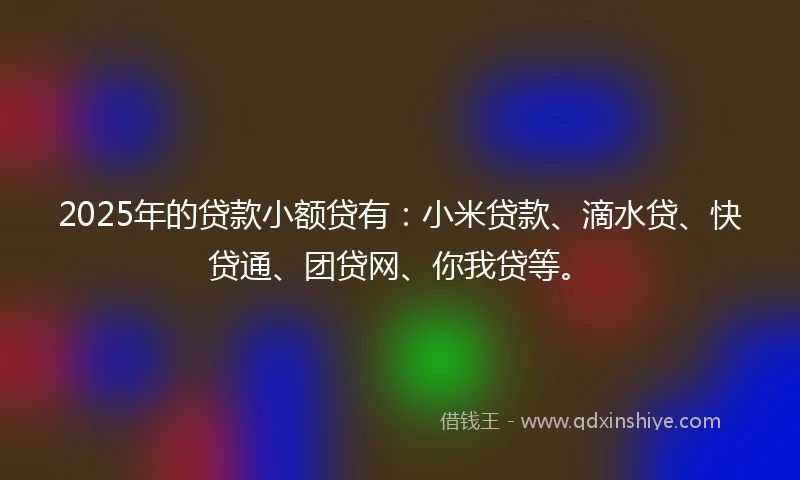 2025年的贷款小额贷有：小米贷款、滴水贷、快贷通、团贷网、你我贷等。
