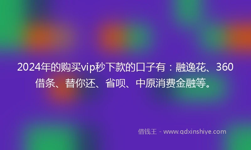 2024年的购买vip秒下款的口子有：融逸花、360借条、替你还、省呗、中原消费金融等。