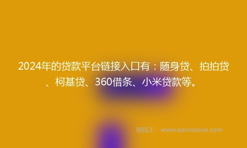 2024年的贷款平台链接入口有：随身贷、拍拍贷、柯基贷、360借条、小米贷款等。