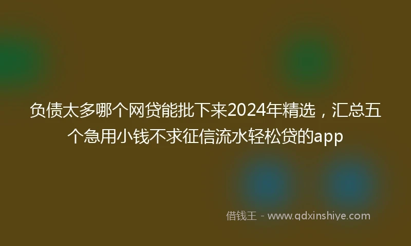 负债太多哪个网贷能批下来2024年精选，汇总五个急用小钱不求征信流水轻松贷的app