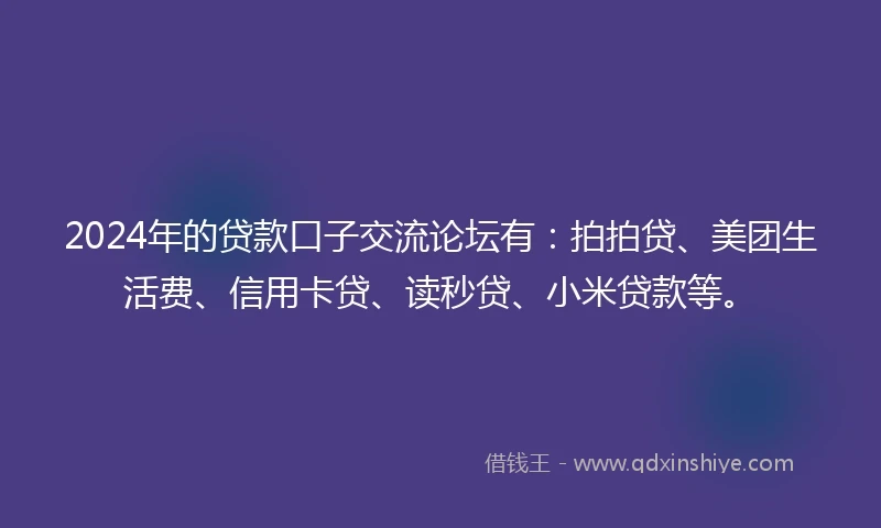 2024年的贷款口子交流论坛有：拍拍贷、美团生活费、信用卡贷、读秒贷、小米贷款等。