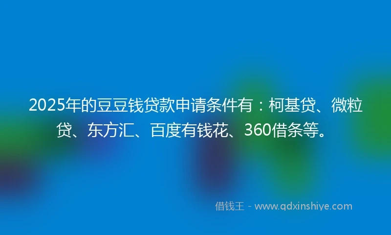 2025年的豆豆钱贷款申请条件有：柯基贷、微粒贷、东方汇、百度有钱花、360借条等。