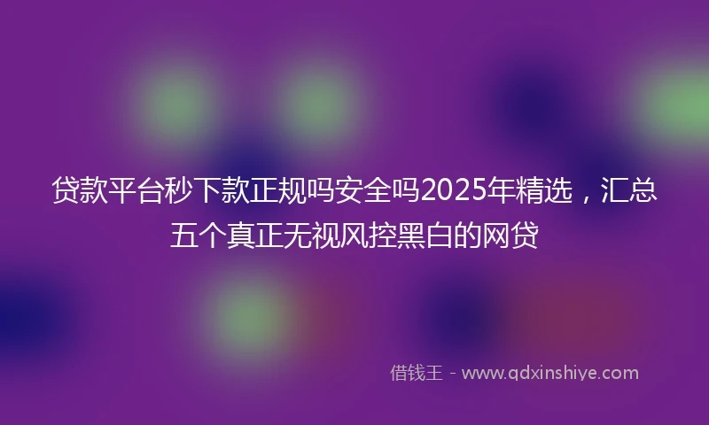 贷款平台秒下款正规吗安全吗2025年精选，汇总五个真正无视风控黑白的网贷