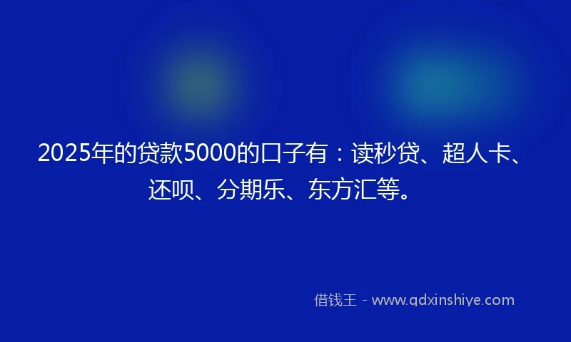 2025年的贷款5000的口子有：读秒贷、超人卡、还呗、分期乐、东方汇等。