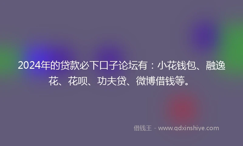 2024年的贷款必下口子论坛有：小花钱包、融逸花、花呗、功夫贷、微博借钱等。