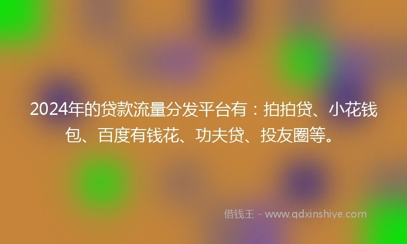 2024年的贷款流量分发平台有：拍拍贷、小花钱包、百度有钱花、功夫贷、投友圈等。