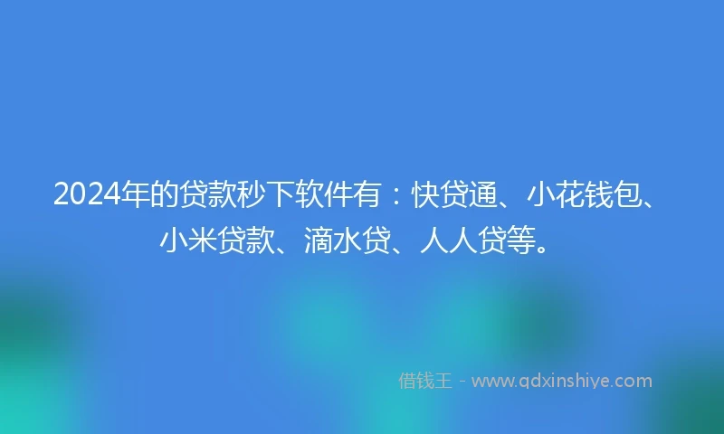2024年的贷款秒下软件有：快贷通、小花钱包、小米贷款、滴水贷、人人贷等。