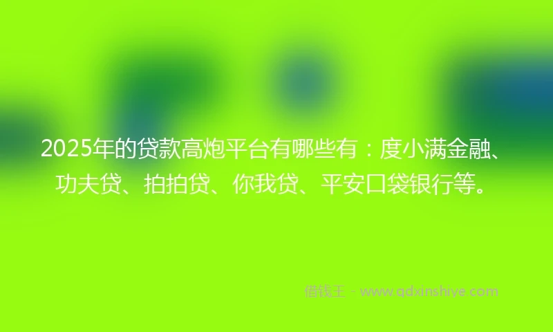 2025年的贷款高炮平台有哪些有：度小满金融、功夫贷、拍拍贷、你我贷、平安口袋银行等。