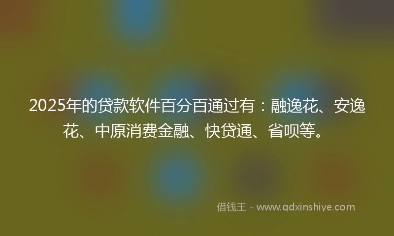 2025年的贷款软件百分百通过有:融逸花、安逸花、中原消费金融、快贷通、省呗等。