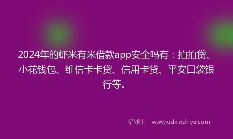 2024年的虾米有米借款app安全吗有：拍拍贷、小花钱包、维信卡卡贷、信用卡贷、平安口袋银行等。