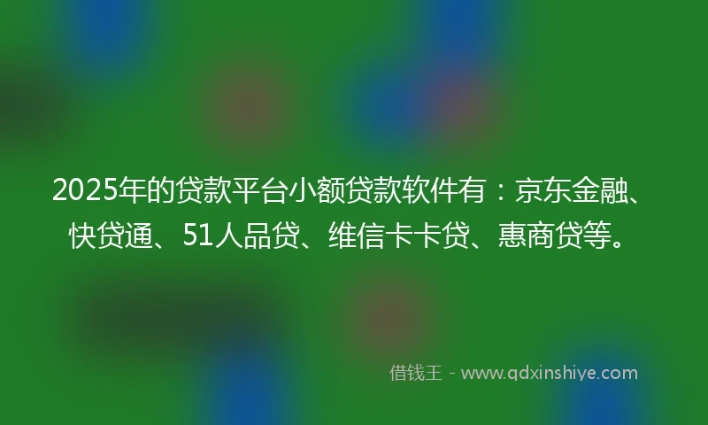 2025年的贷款平台小额贷款软件有：京东金融、快贷通、51人品贷、维信卡卡贷、惠商贷等。